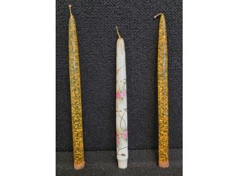 Vintage  Lucite Gold Flecked Taper Candles & Single Painted Porcelain Taper Candle