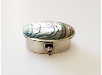 Vintage Alpaca Mexico Sterling Silver & Abalone Shell Hinged Pill Box