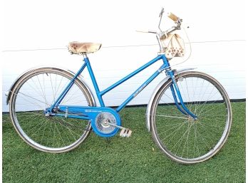 Vintage 1970s Power King Royal Blue Ladies 3 Speed Bike - Made In Japan With Original Floral Seat & Pouch