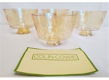 New Colin Cowie Pale Peach Hand Blown Etched Parfait Dessert Cups