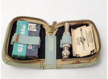 Cool Vintage Gillette Travel Leather Pouch And Razor