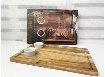 Butcher Diagram Cutting Board With Two Spice Ramekins- New