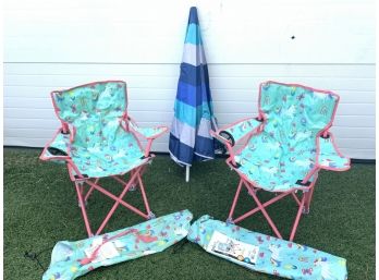 Child's Outdoor Folding Chairs And Umbrella