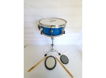 Blue Active Snare Drum, Chrome Stand, Practice Pads & Sticks