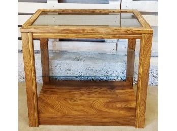 Fantastic Vintage MCM Wood, Glass & Lattice Top Accent Table