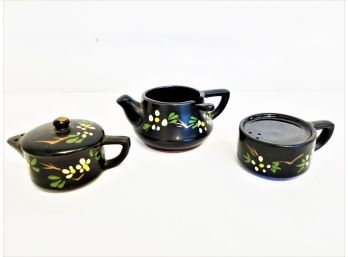 Vintage Empress Hand Painted Salt & Pepper Shaker Set With Open Salt Jar & Spoon