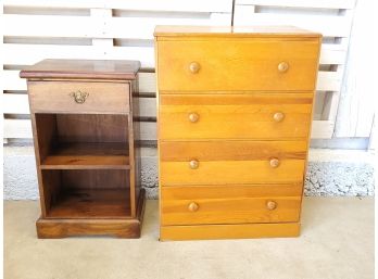 Vintage Small Wood Chest Of Drawers & Wood Nightstand