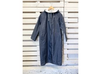 Ladies Vintage Vinyl Blue Hooded Rain Jacket- Size Large