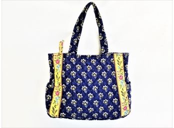 Vera Bradley Medium Tote Handbag Navy Blue With Yellow  Flowers