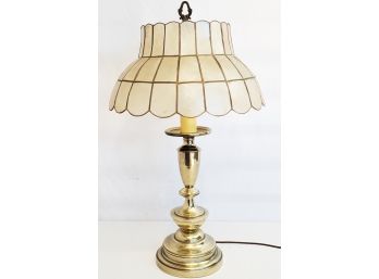 Vintage MCM Brass Table Lamp With Fantastic Capiz Shell Shade