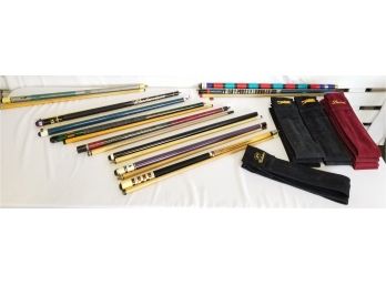 Ten Two-Piece Billiard Cue Sticks - Including A Budweiser Cue Stick!!