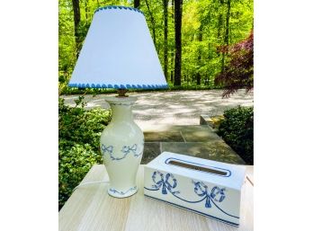 Blue And White Ribbons - Lamp And Tissue Cover (handmade In Portugal)