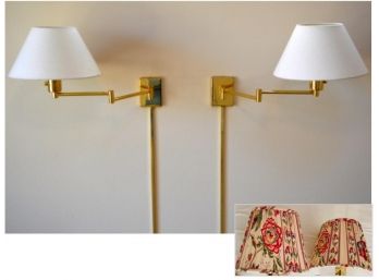 Pair Of Brass Swing Arm Wall Sconces By Hinson