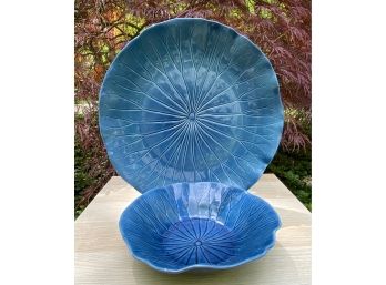 Blue Platter And Bowl