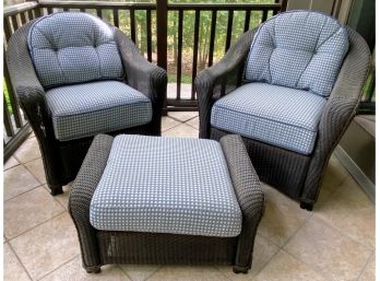 Pair Of Outdoor Wicker Chairs And Ottoman