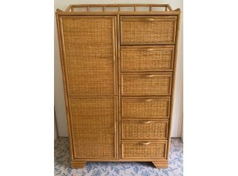 Vintage Woven Bamboo Tall Dresser