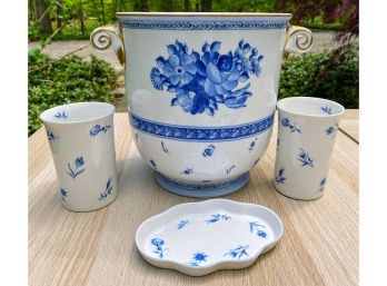 Blue And White Grouping - Cachepot And Decorative Accessories