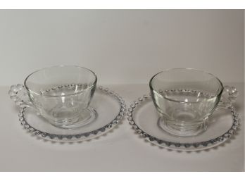 Set Of 2 Vintage Imperial Candlewick Clear Glass Coffee Cup And Saucer Beaded Bubble Edge