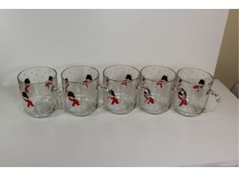 Set Of 5 Luminarc Glass Coffee Cups - Snowmen