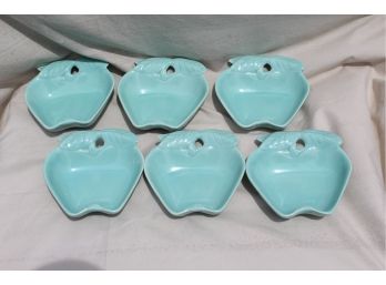 MCM Vintage Hoenig Of California Turquoise Ceramic Apple Dishes  1960s (6 Total)