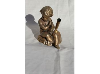 Lovely Little Brass Cherub Paperweight & Pen-holder