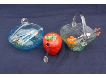 Awesome Vintage Hand Blown Glass Hors D'oeuvres Tray And Tools