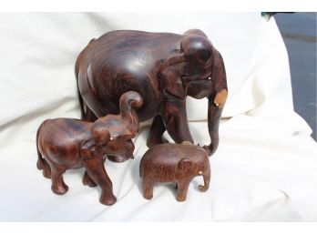 3 Fantastic Carved Wooden Elephants -Possible Teak Origin Unknown