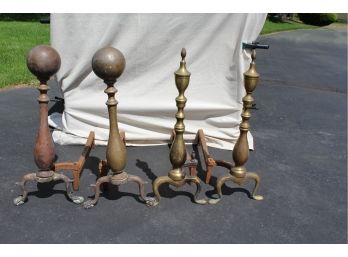 2 Pairs Of Vintage Brass Andirons - Edwardian & Federal Style - 1950s