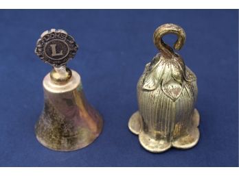 Set Of 2 Vintage Brass Bells - Lion's Club - Canterbury Bell Flower