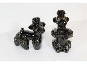 3 Ceramic Dogs - 2 Vintage Black Poodles 1960s - Pewter Schnauzer Key-fob