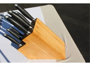 Pampered Chef Bamboo Knife Block And 8 German Made Knives