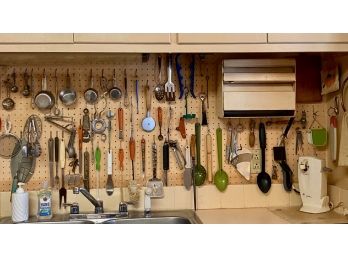 Wall Of Mostly Vintage Kitchen Implements & Tools