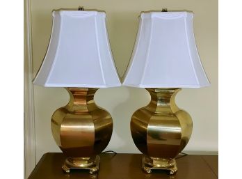 Pair Large Brass Hexagonal Table Lamps