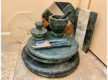 Green Marble Lazy-Susans, Cutting Boards, Mortar & Pestles, Cheese Knives