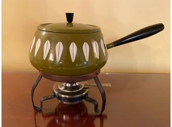 Cathrineholm Olive Green Lotus Leaf Enamelware Fondue Pot & Stand