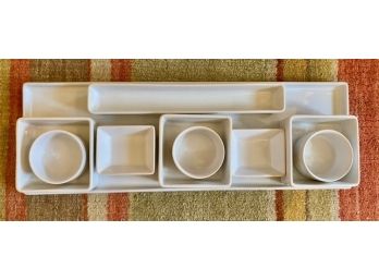 CB2 (Crate & Barrel) White Tray And Condiments Dishes (11 Pieces)