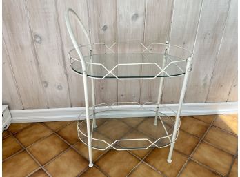 Vintage White Metal Bar Cart With Two Glass Shelves