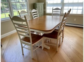 Katonah Heritage Oak Dining Table With Two Internal Leaves & Six Ladder Back Side Chairs