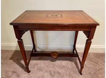 Antique Edwardian Inlaid Mahogany Table With Extensive Fretwork