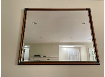 Large Beveled Wall Mirror With Unique Wood & Metal Detailed Frame