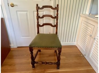 Antique Nailhead Trim Ladder Back Chair With Green Seat