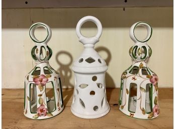 Three Ceramic Candle Lanterns From Portugal