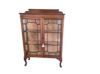 Antique China Display Cabinet With Fretted Glazed Doors