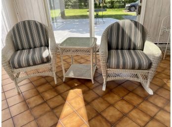 Wicker Style Arm Chair, Rocker & Square Side Table