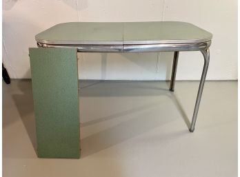 Mid Century Green Formica & Chrome Kitchen Table With Leaf