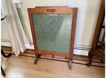 Framed Green Paisley Silk Tapestry Behind Glass Fire Screen