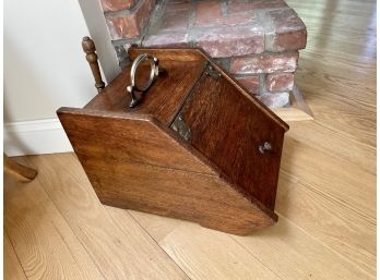 Antique English Oak Coal Scuttle With Shovel