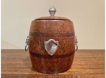 Vintage Oak Ice Bucket With Chrome Lion Head Handles