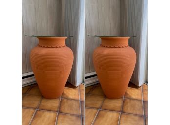 Pair Of Large Terra Cotta Floor Vases From Portugal