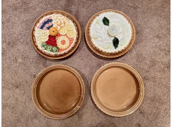 Four Ceramic Pie Plates With Two Decorative Lids From Portugal